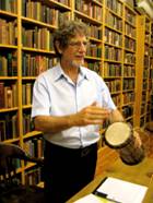 Arnold Perey at drum, teaching
